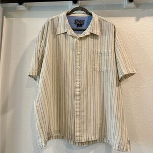 Linen/cotton button down short sleeve shirt. Cream and blue coolness! 2X